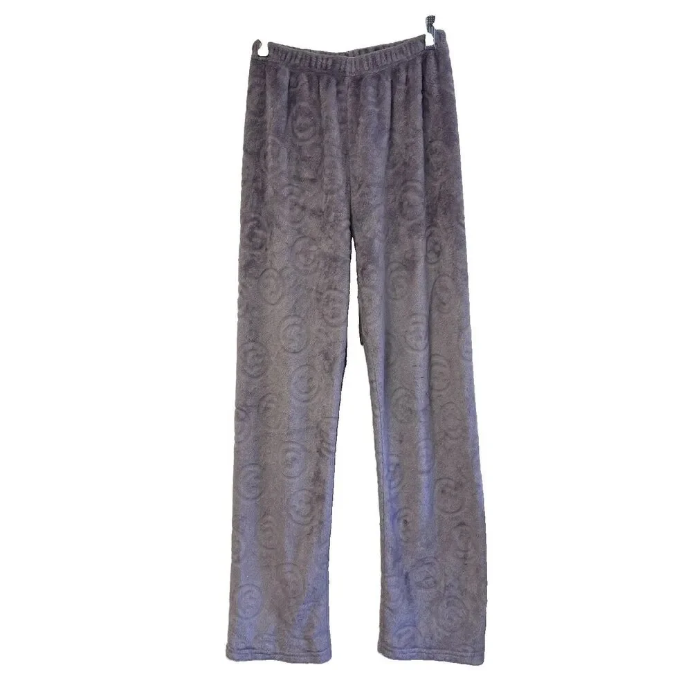 Women Fleece Pajama Pants S Straight Leg Pull On Purple Comfy Cabincore Swirls
